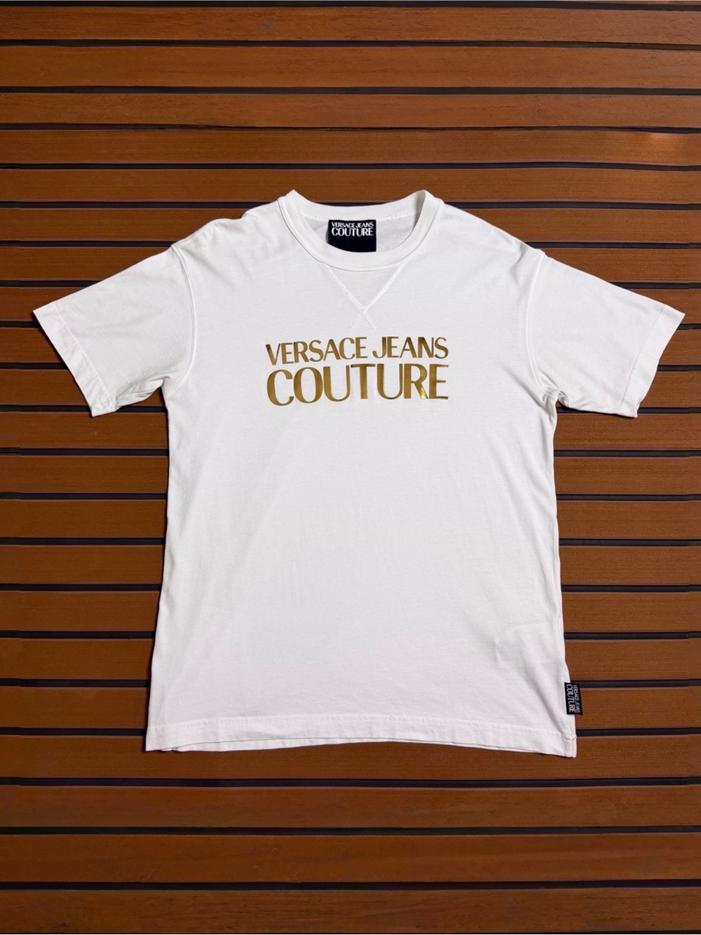Versace Jeans Couture Logo Print T-Shirt Mens Small White Gold Classic Fit